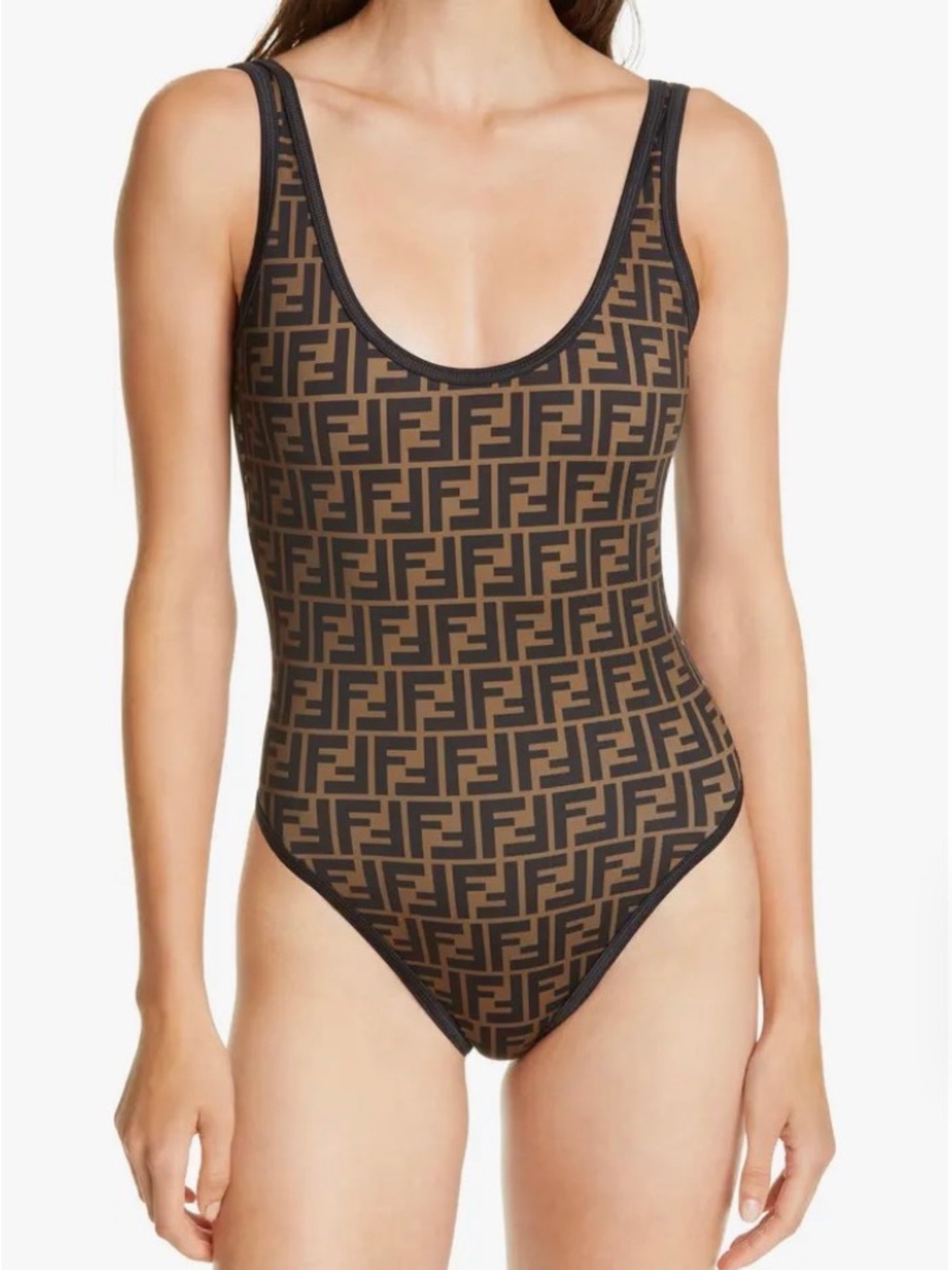 Fendi Brown and Black FF Logo One-Piece Swimsuit - Picture 4 of 5